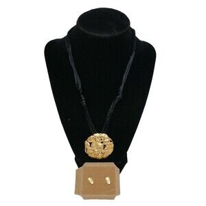 Museum of Fine Arts MFA Gold Tone Pendant Faces Masks Necklace & Earrings Set